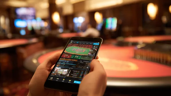 4777BET App — Enjoy seamless gaming on your smartphone A young woman relaxing with her phone while dynamic casino elements float around her, illustrating the smooth mobile experience offered by the 4777BET app.